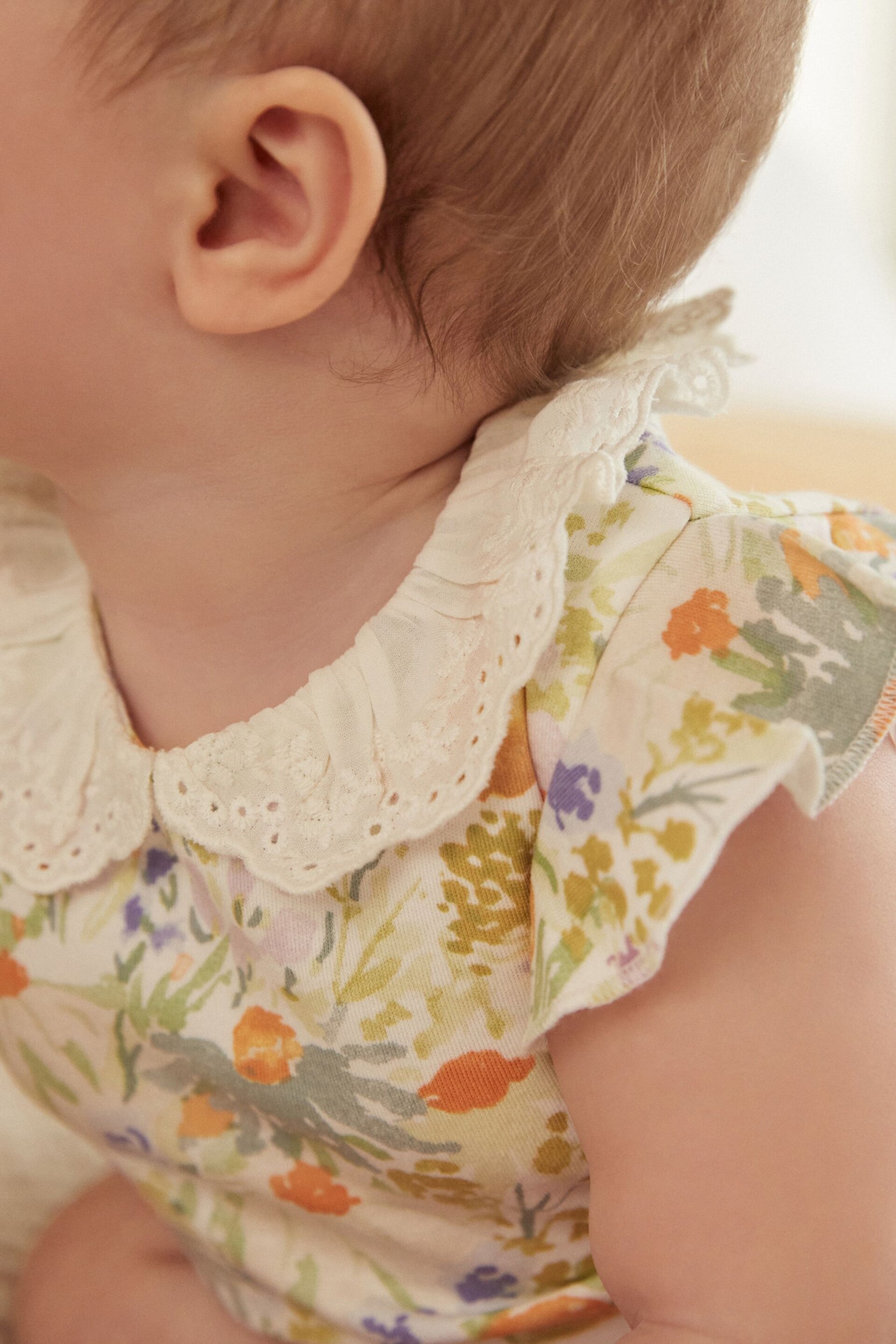 Blue/Yellow Collared Floral Baby Jersey Romper - Image 4 of 10