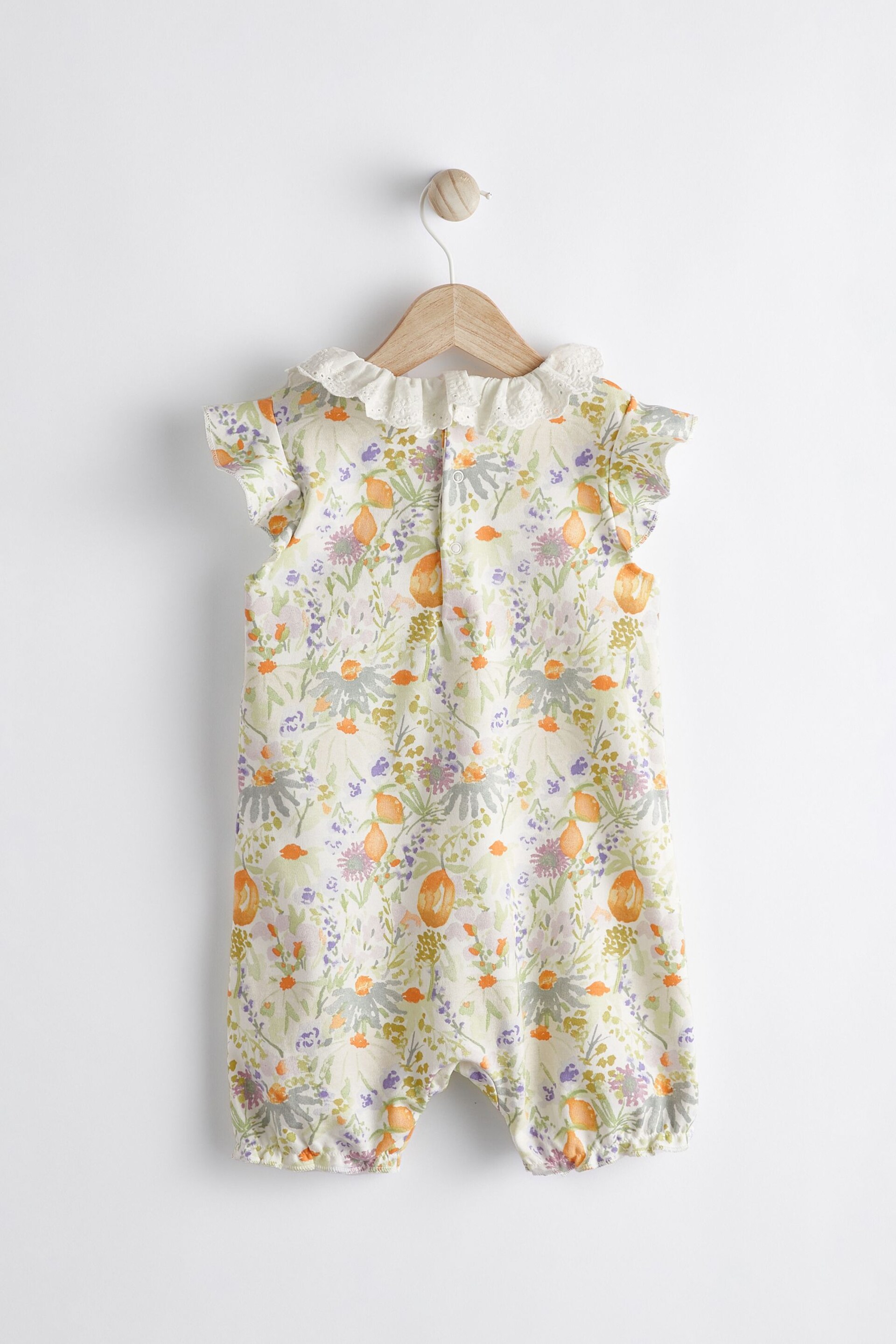 Blue/Yellow Collared Floral Baby Jersey Romper - Image 5 of 10