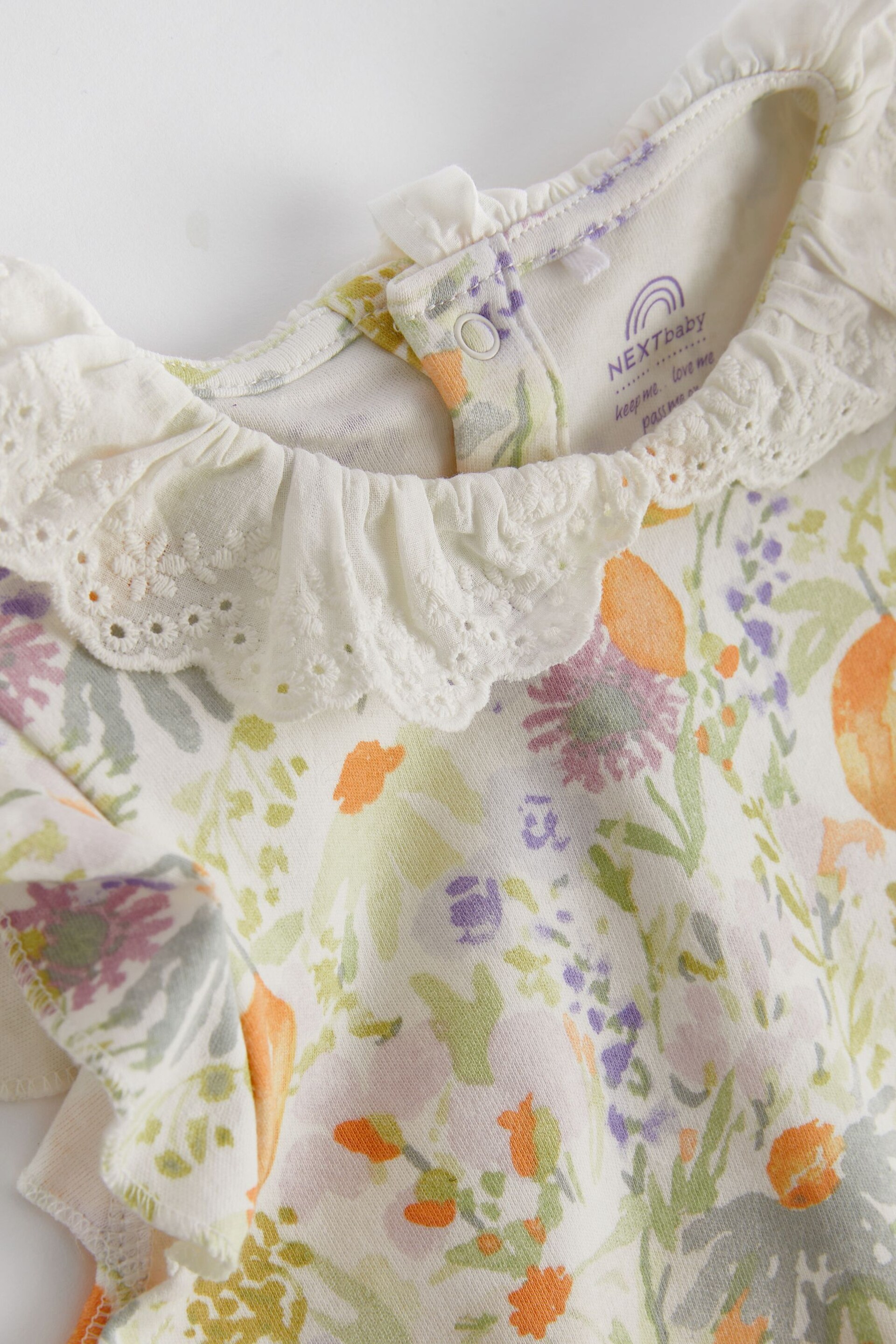 Blue/Yellow Collared Floral Baby Jersey Romper - Image 7 of 10