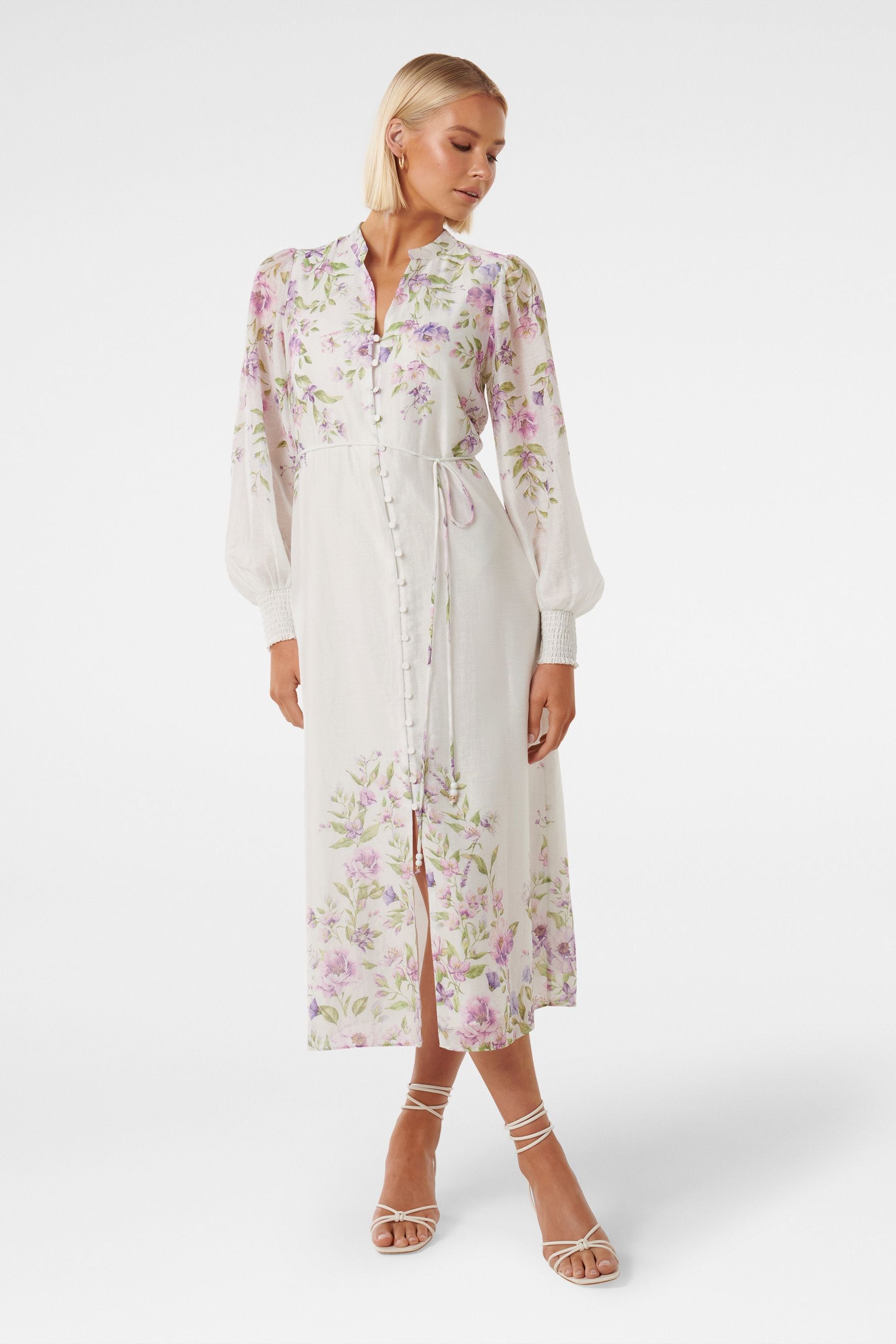 Buy Forever New White Olympia Printed Shirt Dress contains Linen