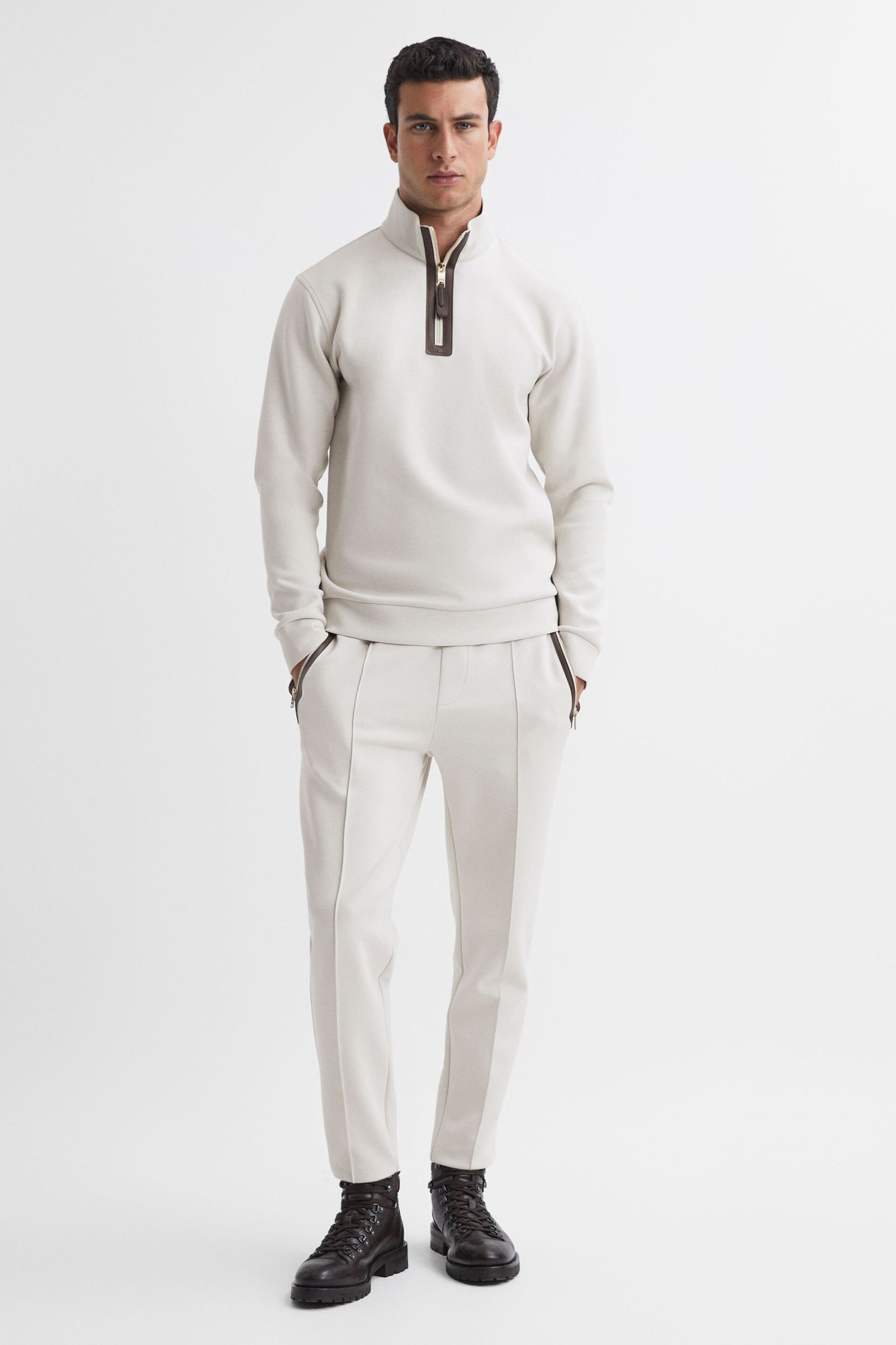 Reiss Off White Hale Contrast Half-Zip Funnel Neck Jumper - Image 3 of 6