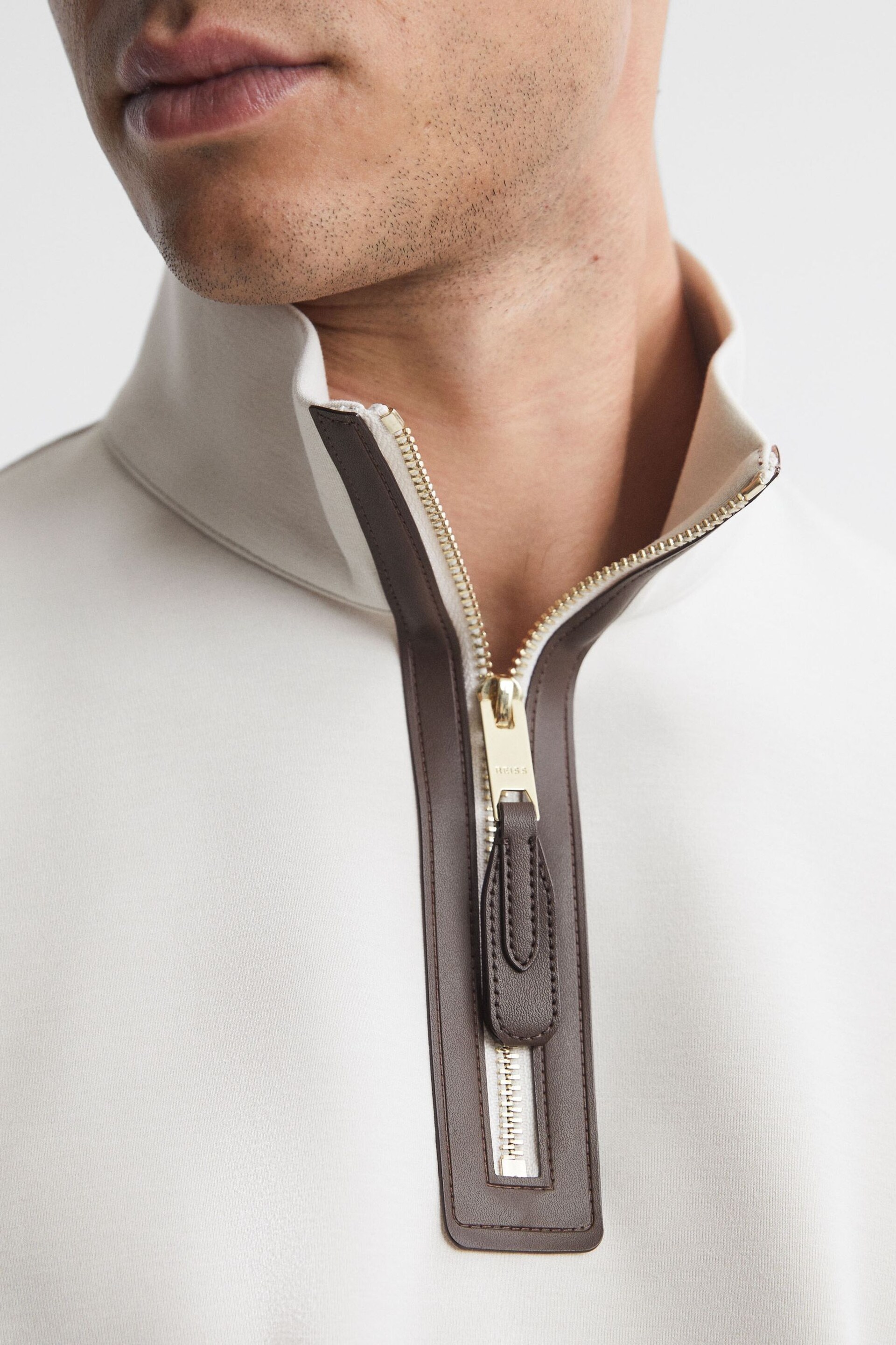 Reiss Off White Hale Contrast Half-Zip Funnel Neck Jumper - Image 4 of 6