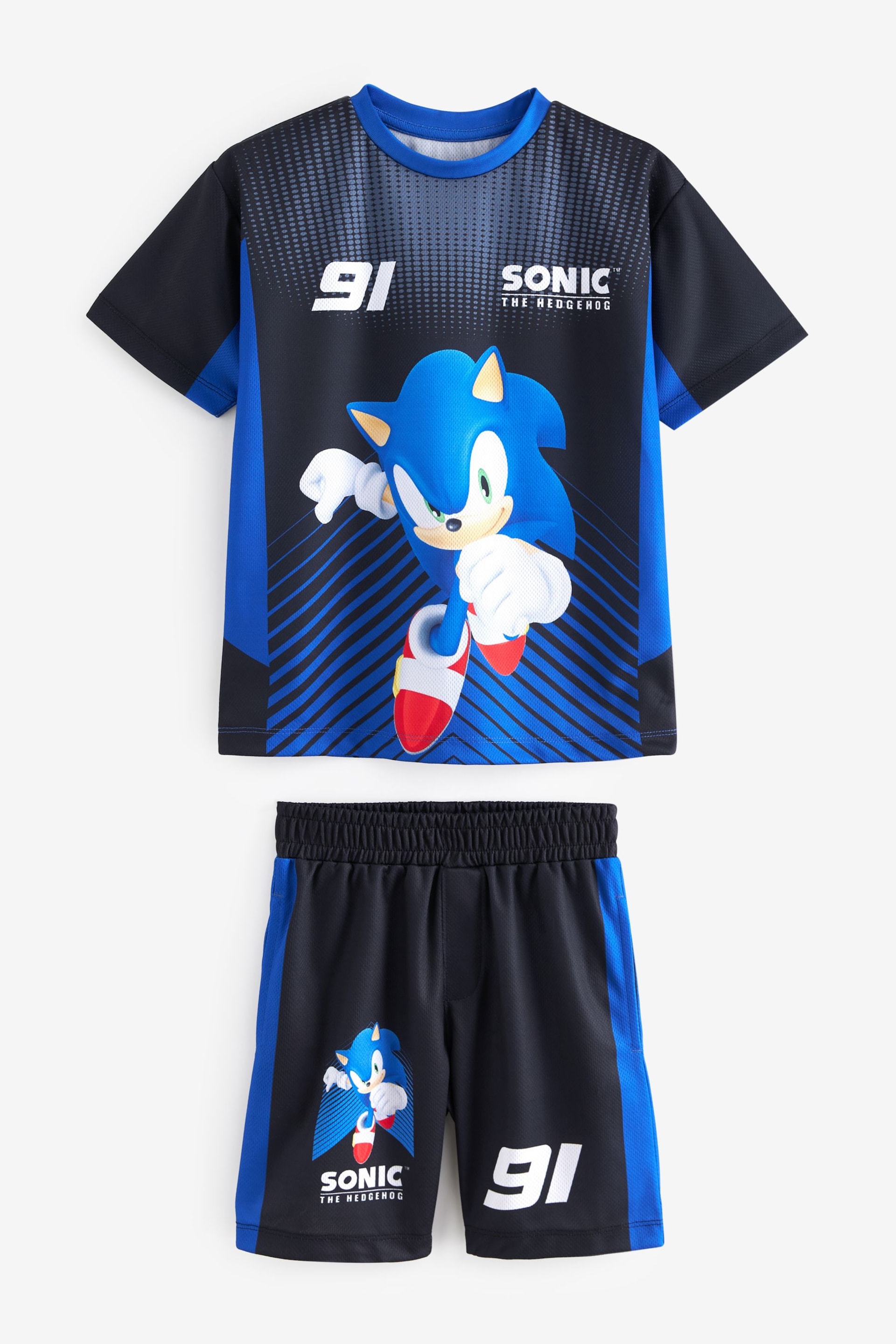 Blue/Black Licensed Sonic Football Inspired T-Shirt and Short Set (3-16yrs) - Image 1 of 3