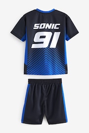 Blue/Black Licensed Sonic Football Inspired T-Shirt and Short Set (3-16yrs) - Image 2 of 3