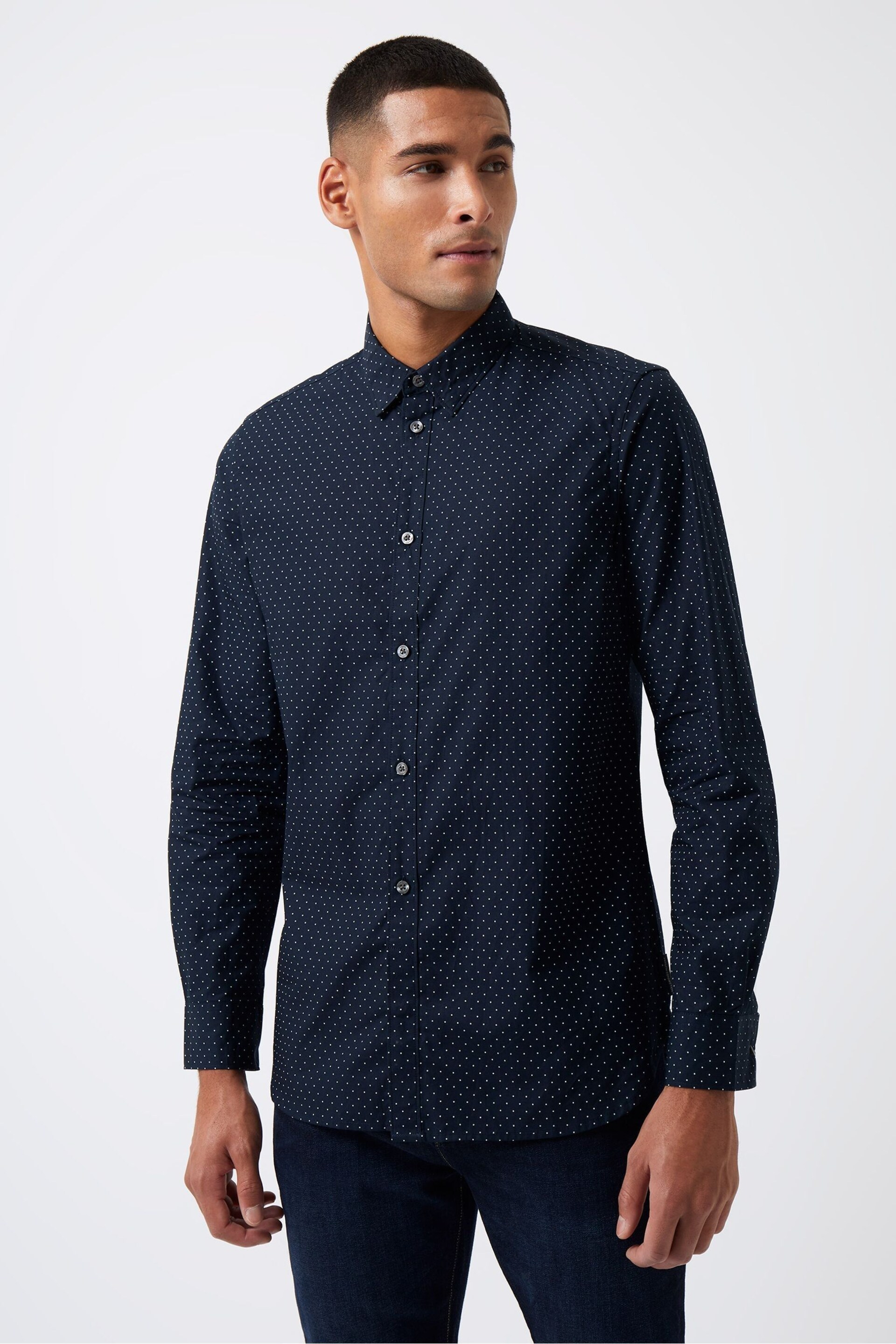 French Connection Black Geo Dot Long Sleeve Shirt - Image 1 of 3