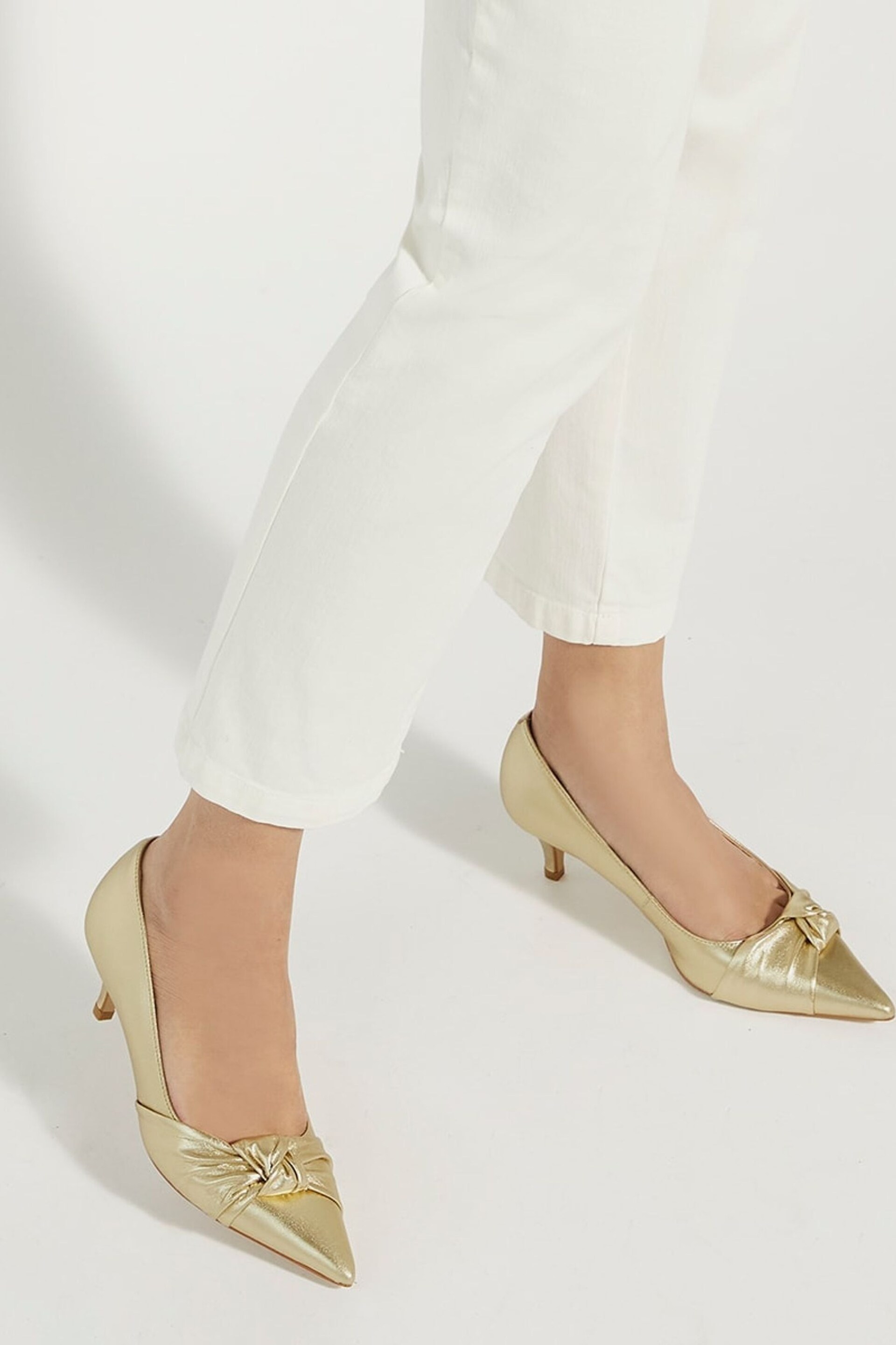 Dune London Gold Address Soft Knot Pointed Court Shoes - Image 3 of 6