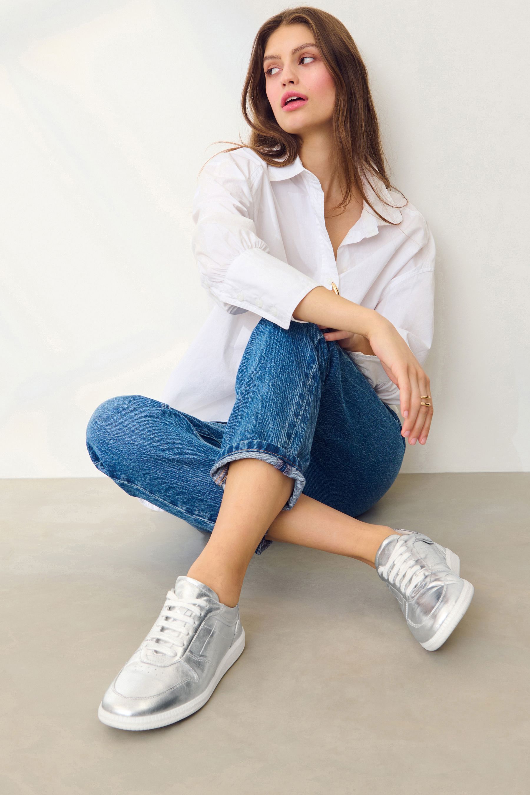 Buy Silver Signature Forever Comfort Low Retro Leather Trainers from Next Luxembourg