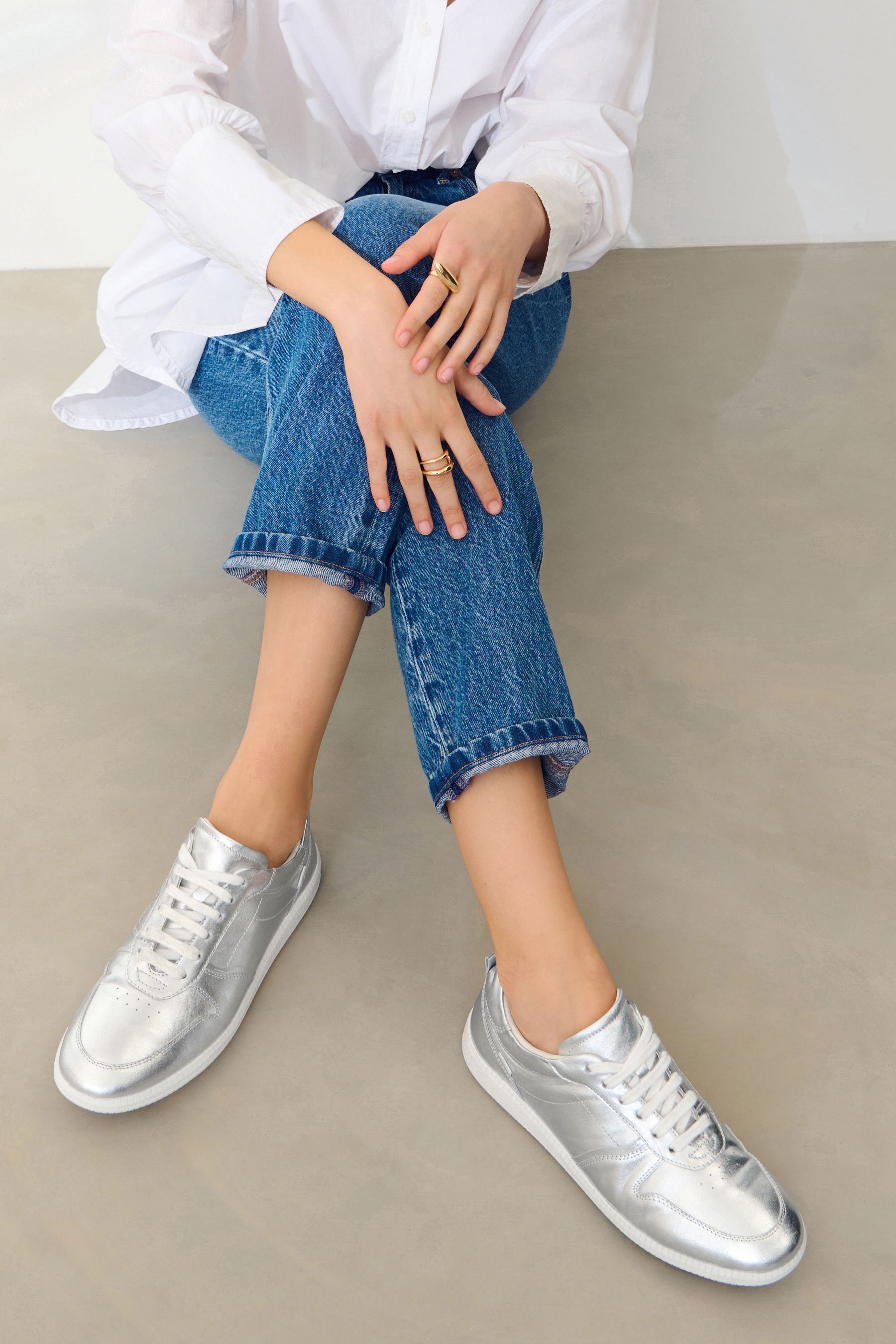 Buy Silver Signature Forever Comfort Low Retro Leather Trainers from Next Luxembourg