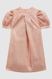 Reiss Pink Lexi Senior Metallic Puff Sleeve Dress - Image 2 of 6