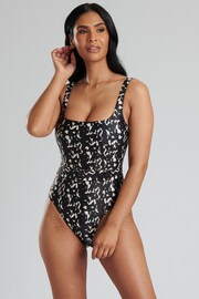 South Beach Black Animal Tummy Control  Swimsuit with Belt and Buckle - Image 1 of 6