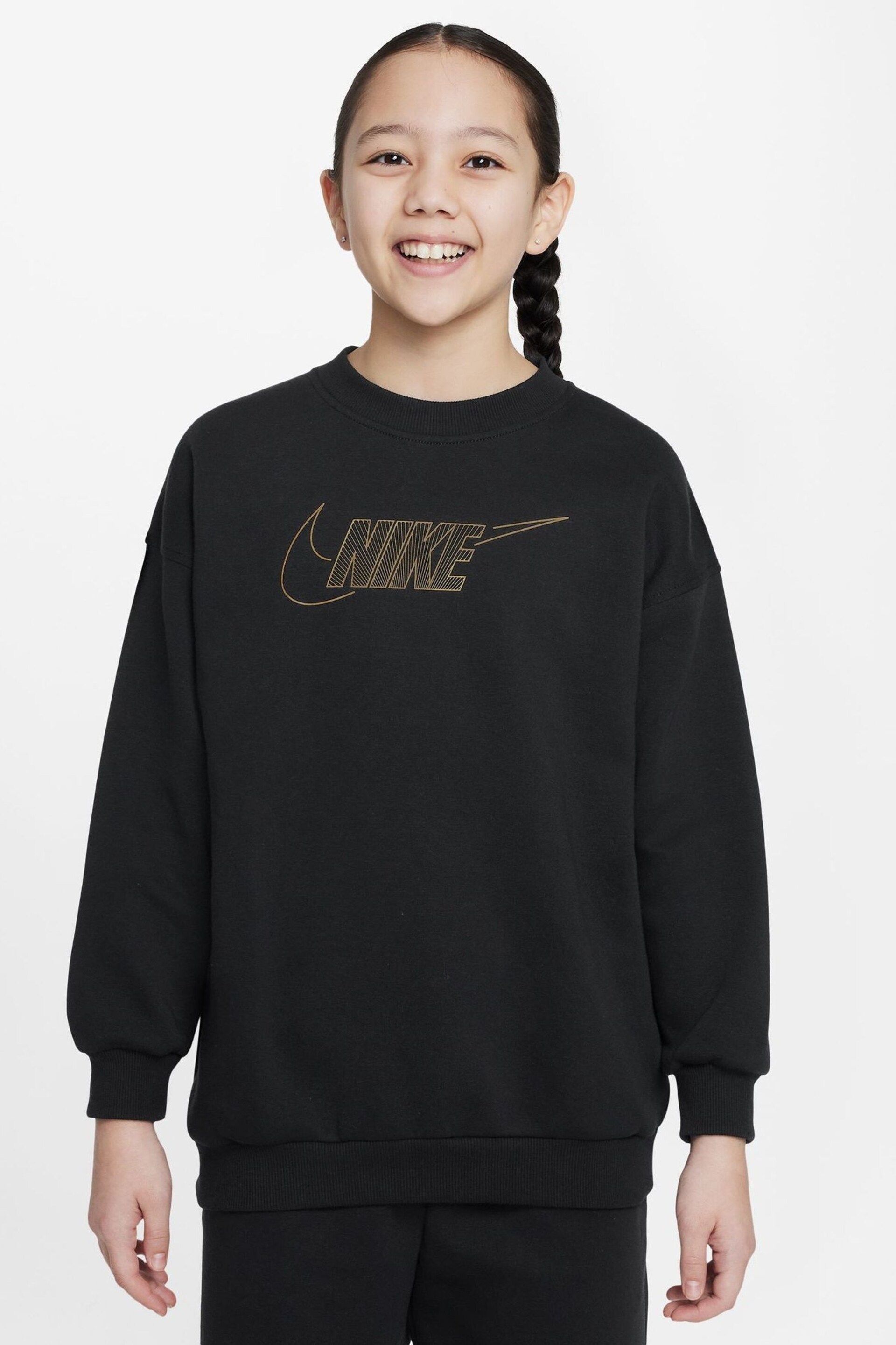 Nike Black Oversized Shine Fleece Sweatshirt - Image 1 of 6