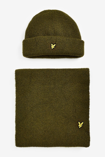 Lyle & Scott Olive Green	Chunky Beanie Hat Beanies and Scarf Set