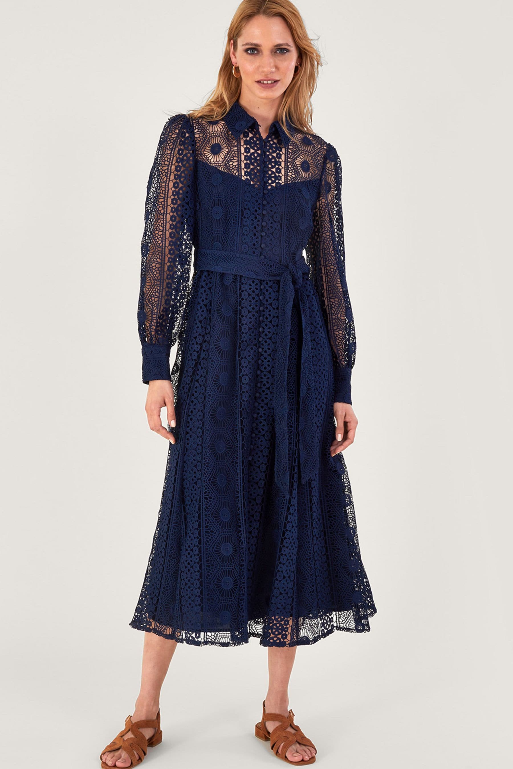 Buy Monsoon Blue Gabriella Lace Shirt Dress from Next Luxembourg