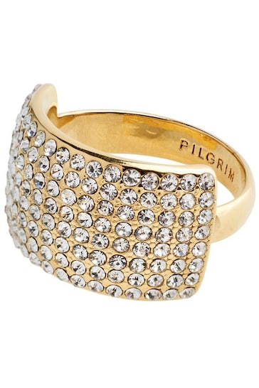PILGRIM Gold Tone Aspen Recycled Crystal Adjustable Ring