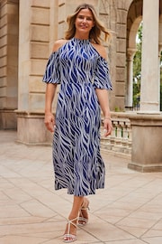 Sosandar Blue Cold Shoulder Midi Dress - Image 1 of 5