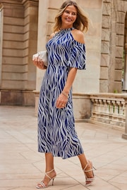 Sosandar Blue Cold Shoulder Midi Dress - Image 2 of 5