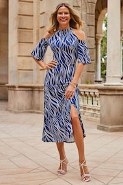 Sosandar Blue Cold Shoulder Midi Dress - Image 3 of 5