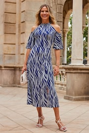 Sosandar Blue Cold Shoulder Midi Dress - Image 4 of 5