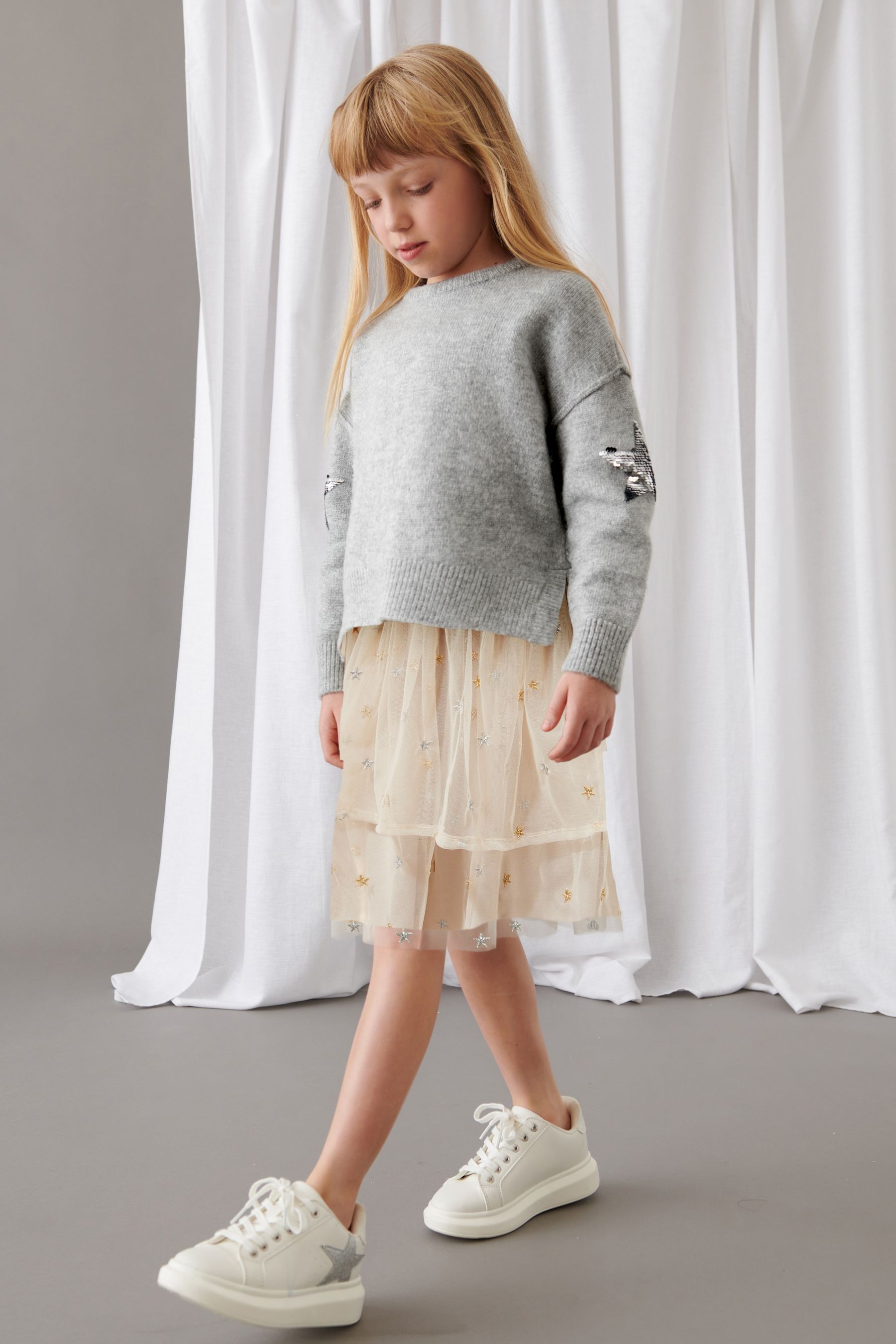 Buy Mint Velvet Grey Star Jumper and Mesh Dress Set from Next Luxembourg