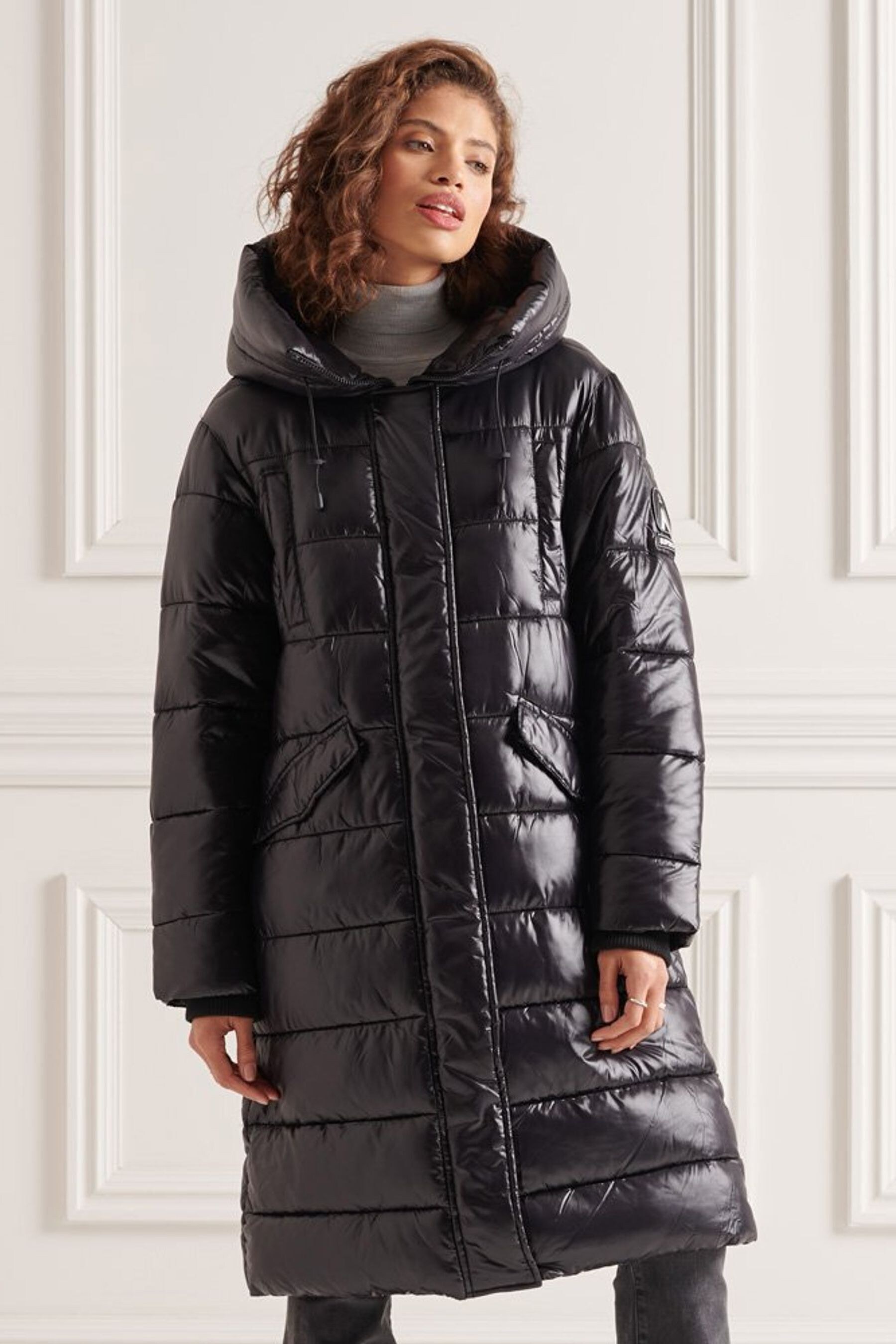 Buy Superdry Black High Shine Duvet Coat from Next Luxembourg