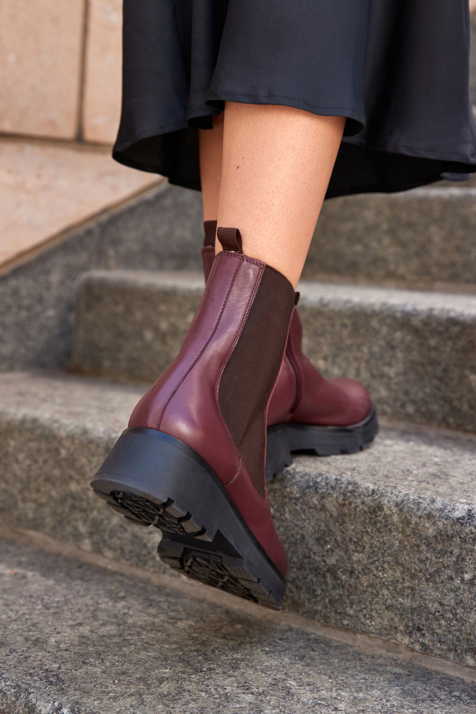 Burgundy chunky boots deals