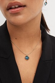 Gold Tone Blue Pendant Necklace - Image 1 of 4