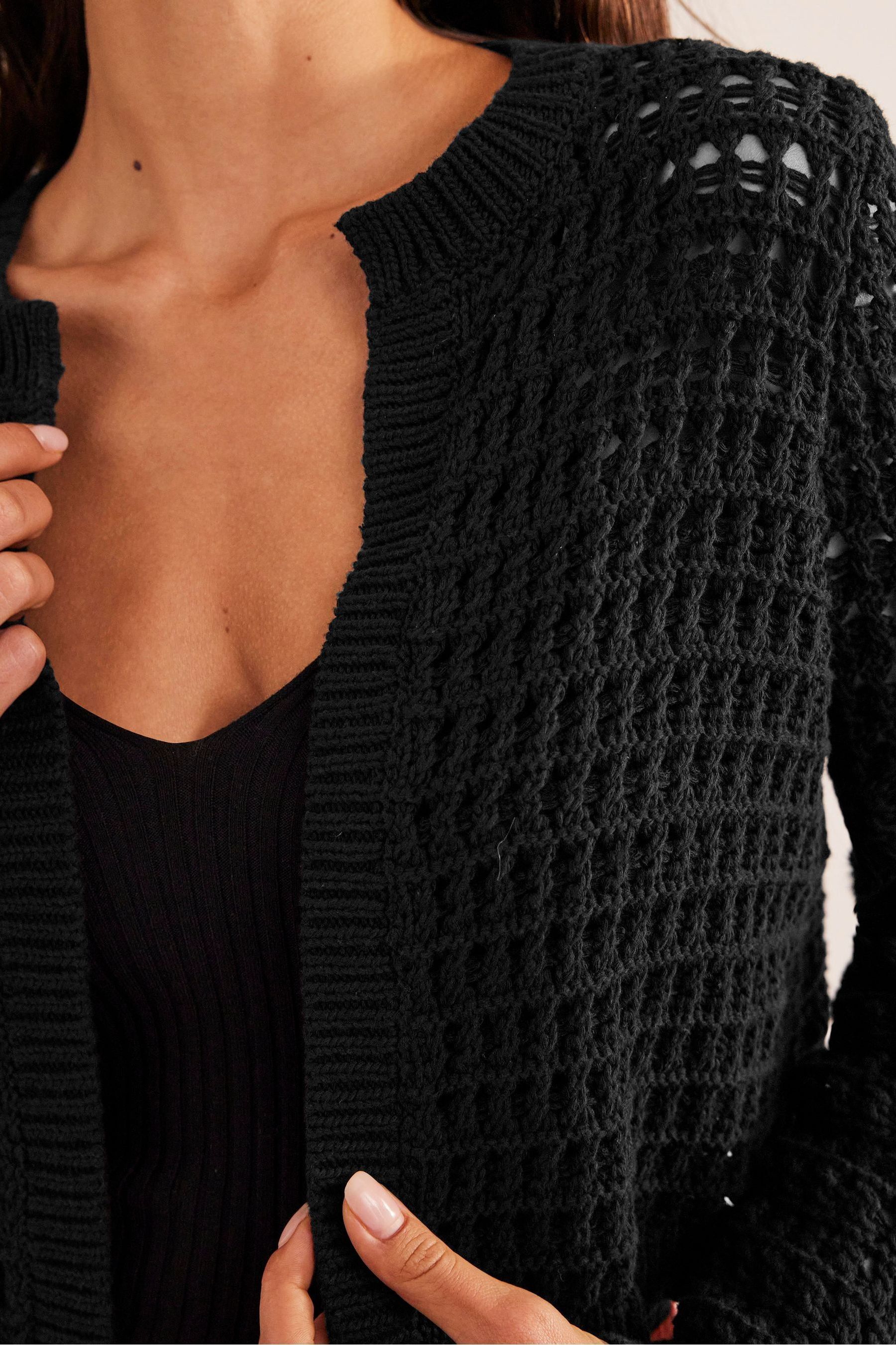 Long black crochet cardigan clearance