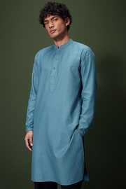 Bright Teal Blue Signature Cotton Kurta - Image 1 of 4