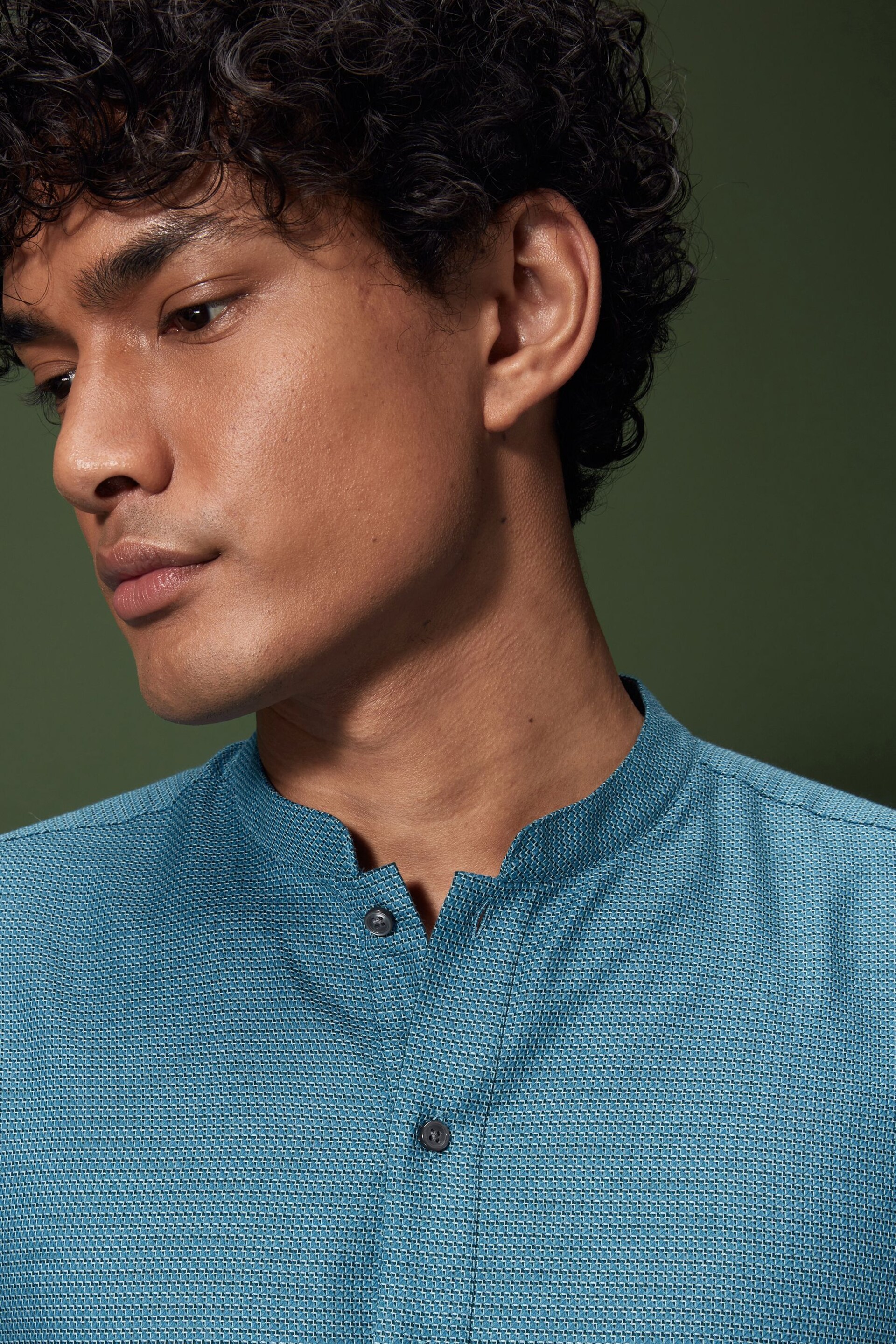 Bright Teal Blue Signature Cotton Kurta - Image 4 of 4