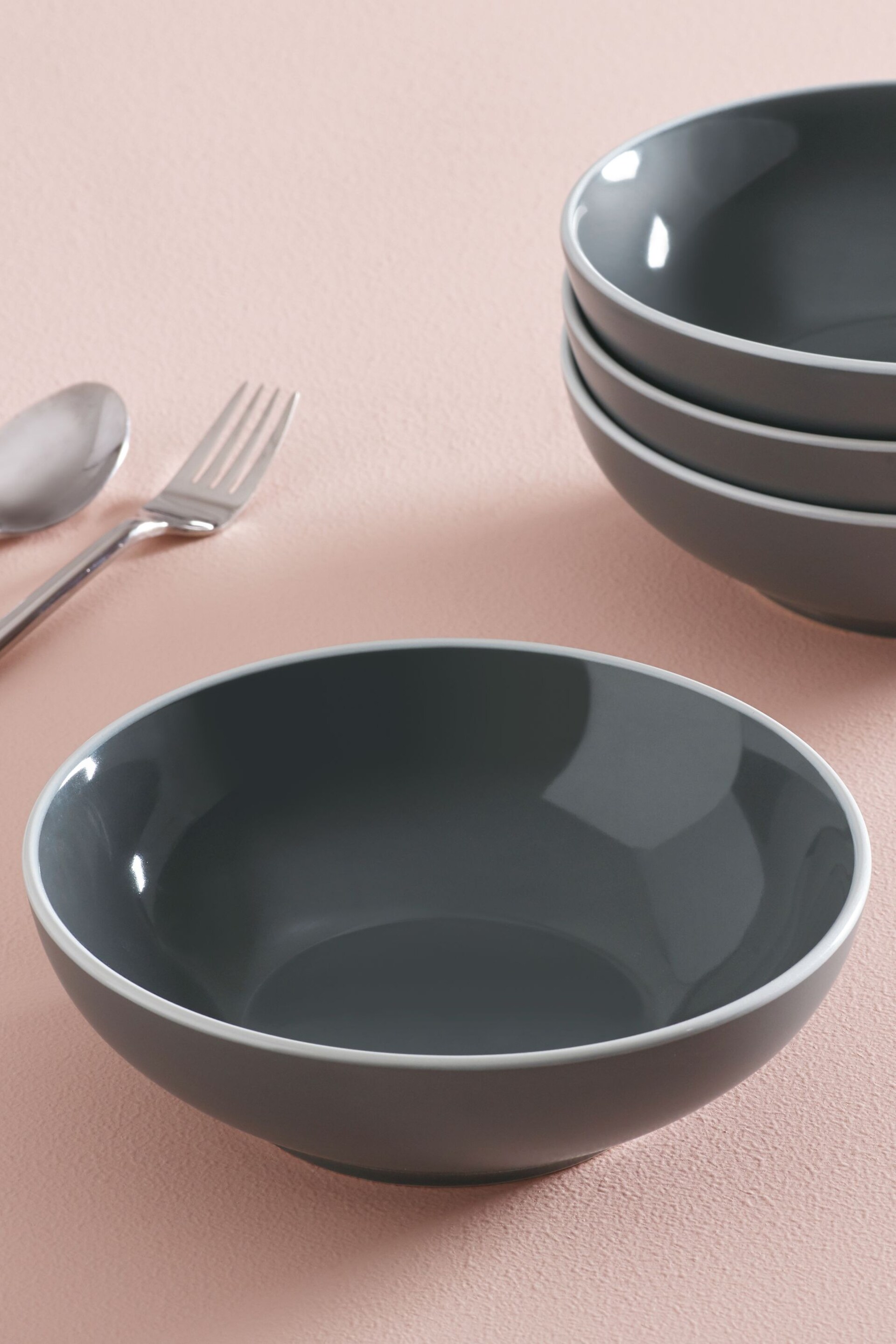 Charcoal Grey Warwick Set of 4 Pasta Bowls - Image 2 of 4