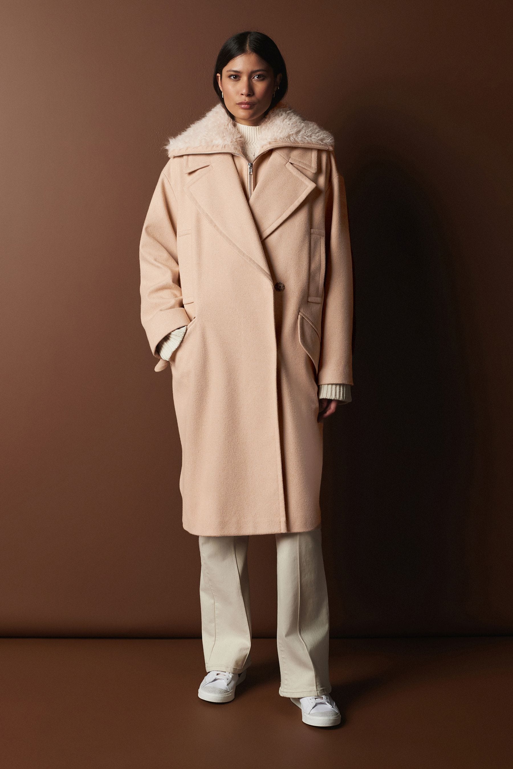 Long coat with faux fur collar hotsell
