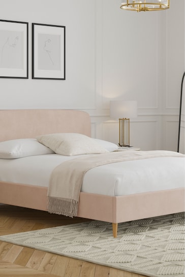 Plush Chenille Rose Pink Matson Upholstered Bed Bed Frame