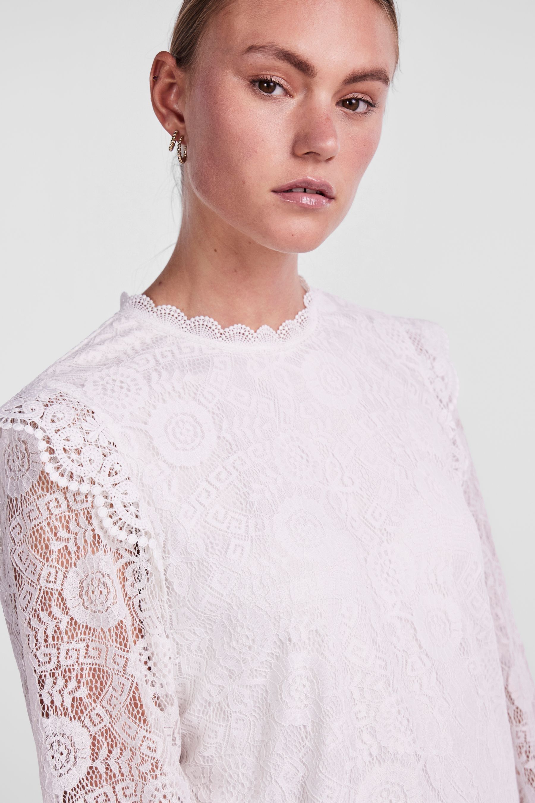 Buy PIECES White Long Sleeve Lace Frill Blouse from the Next UK online shop