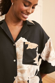 Black Floral Button Through Short Pyjama Set - Image 5 of 10