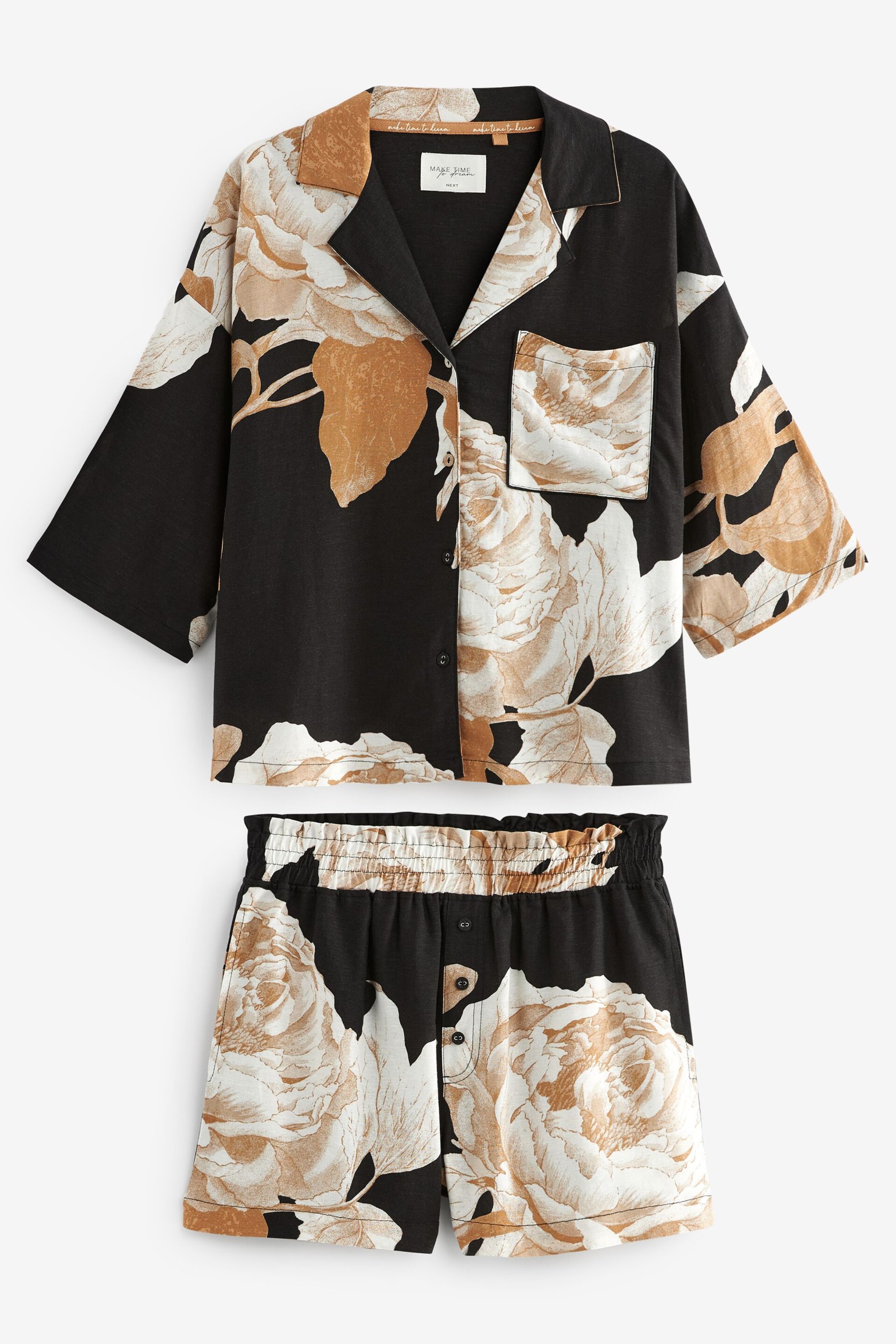 Black Floral Button Through Short Pyjama Set - Image 7 of 10
