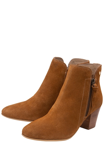 Ravel Brown Suede Leather Block Heel Ankle Boots