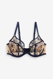 Navy Blue DD+ Non Pad Balcony Floral Embroidered Bra - Image 7 of 8