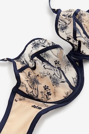 Navy Blue DD+ Non Pad Balcony Floral Embroidered Bra - Image 8 of 8