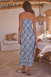 Blue/White Jersey Cotton Textured Bandeau Midi Dress - Image 3 of 6
