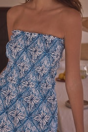 Blue/White Jersey Cotton Textured Bandeau Midi Dress - Image 4 of 6
