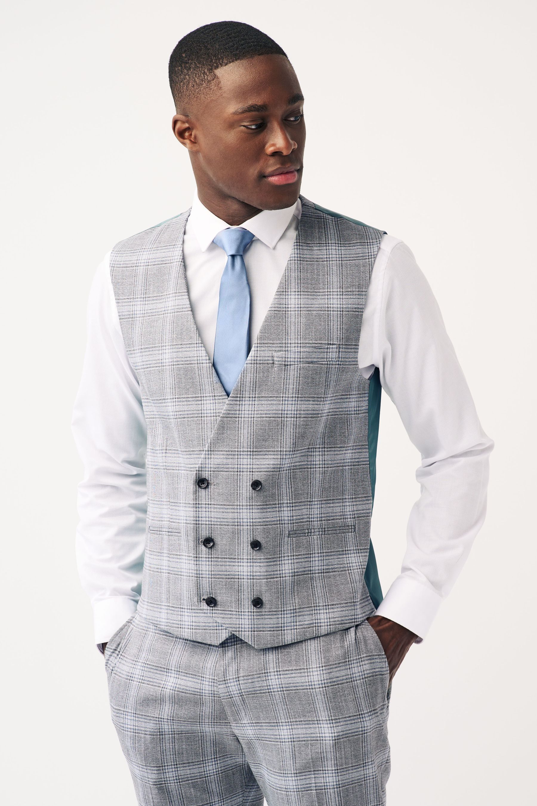 Buy Light Grey Regular Fit Check Suit Waistcoat from Next Pakistan