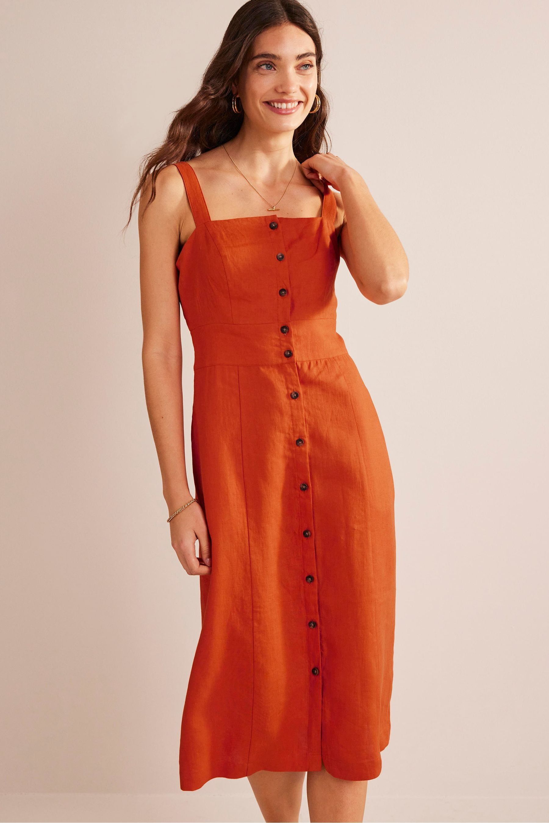 Buy Boden Orange Strappy Linen Midi Dress from Next Luxembourg