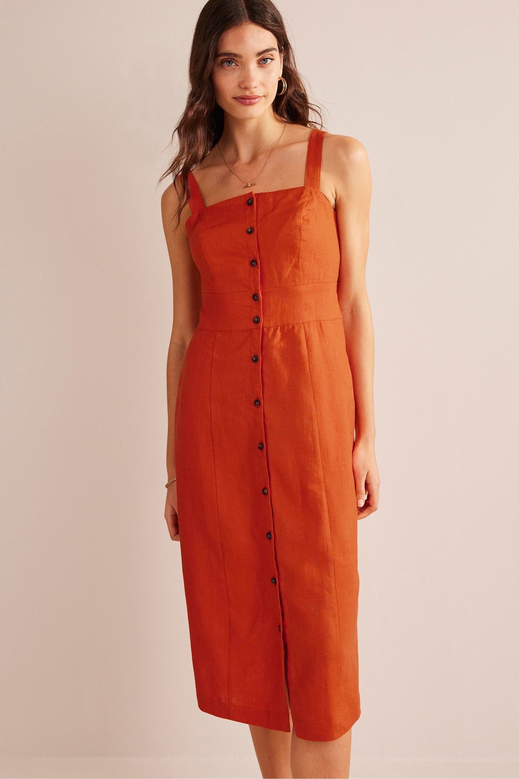 Buy Boden Orange Strappy Linen Midi Dress from Next Luxembourg