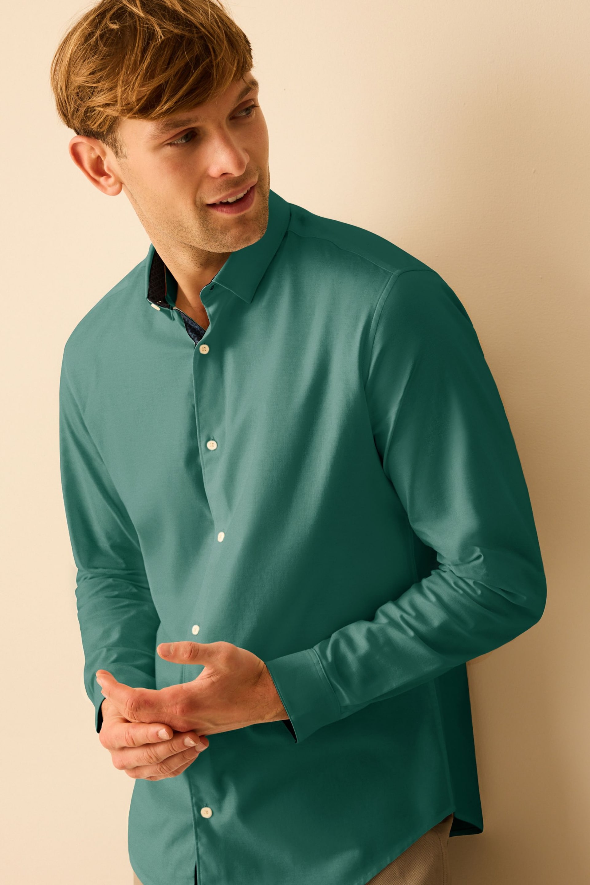Blue Stretch Oxford Long Sleeve Shirt - Image 1 of 9