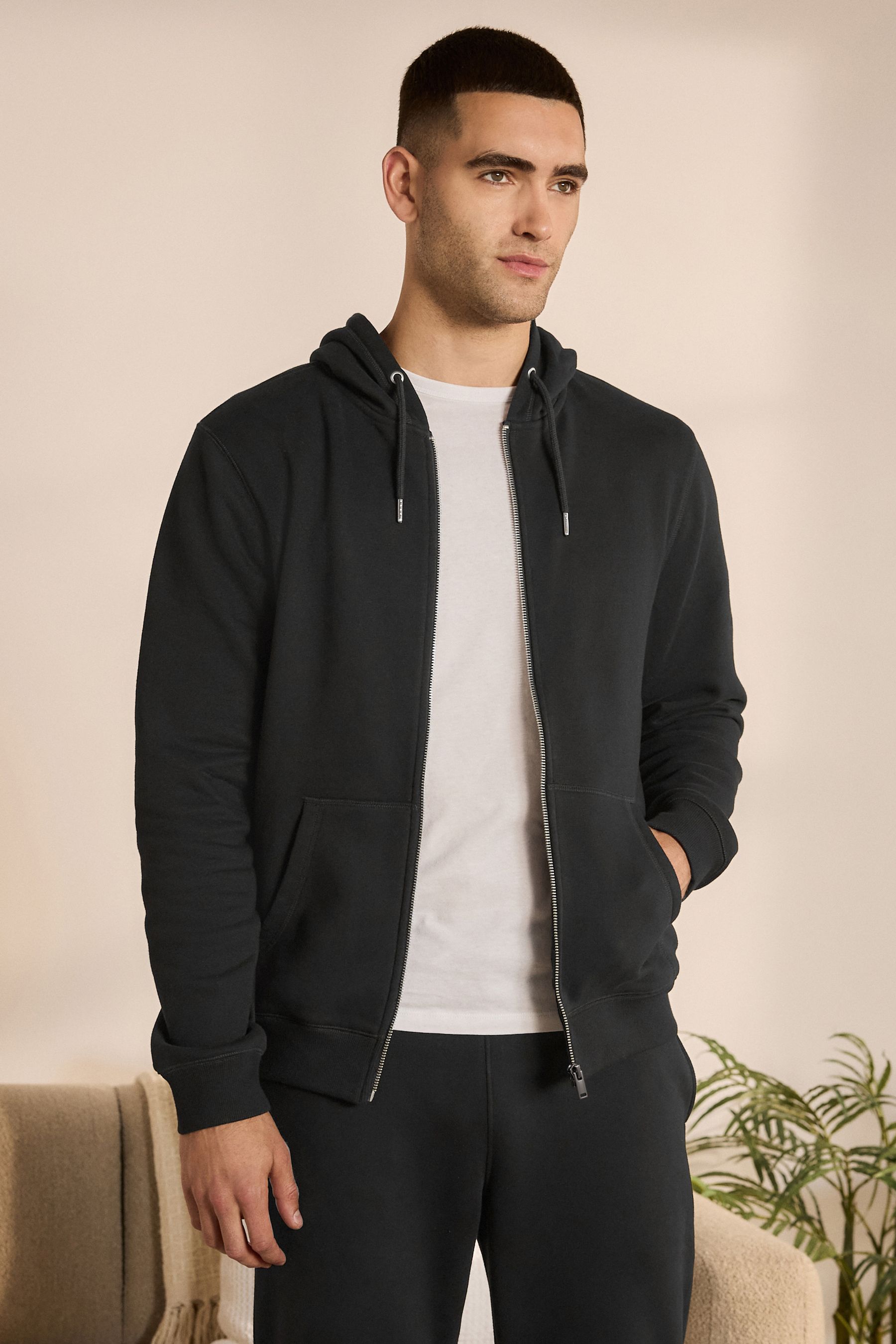 Black Zip Through Hoodie