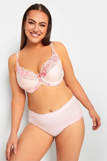 Yours Curve Pink Jacquard & Lace Non Padded Underwired Bra