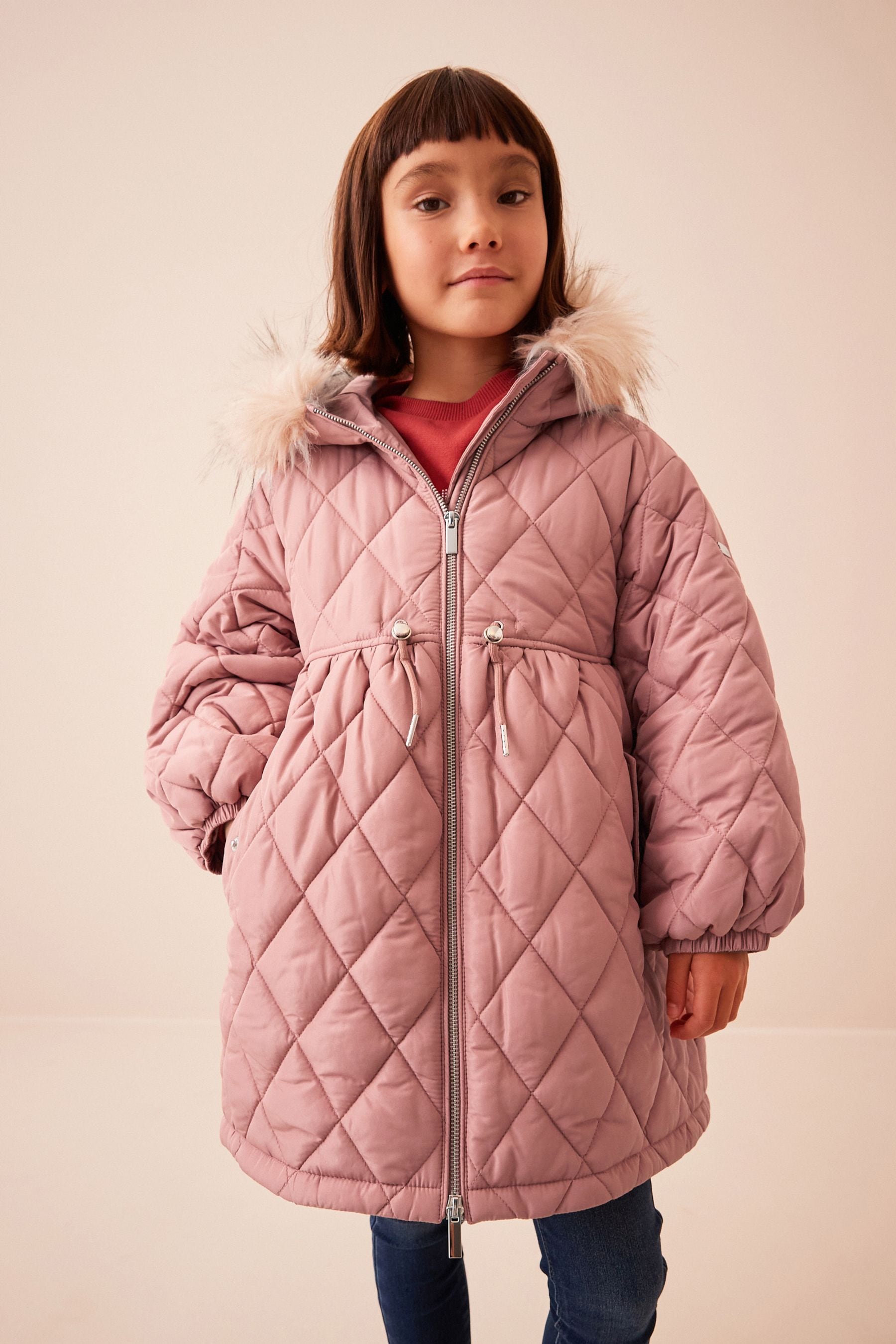 Buy Pink Faux Fur Hooded Quilted Padded Coat 3 16yrs from Next Luxembourg