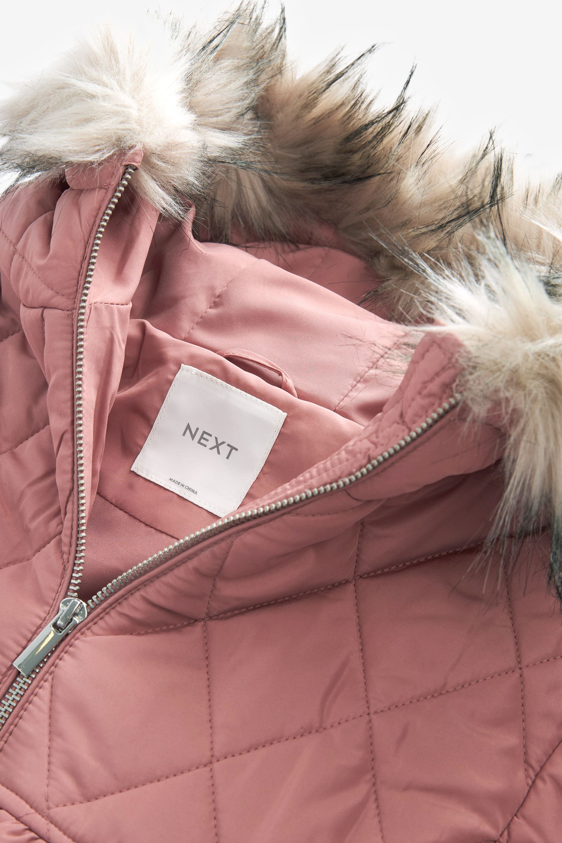 Buy Pink Faux Fur Hooded Quilted Padded Coat 3 16yrs from Next Luxembourg