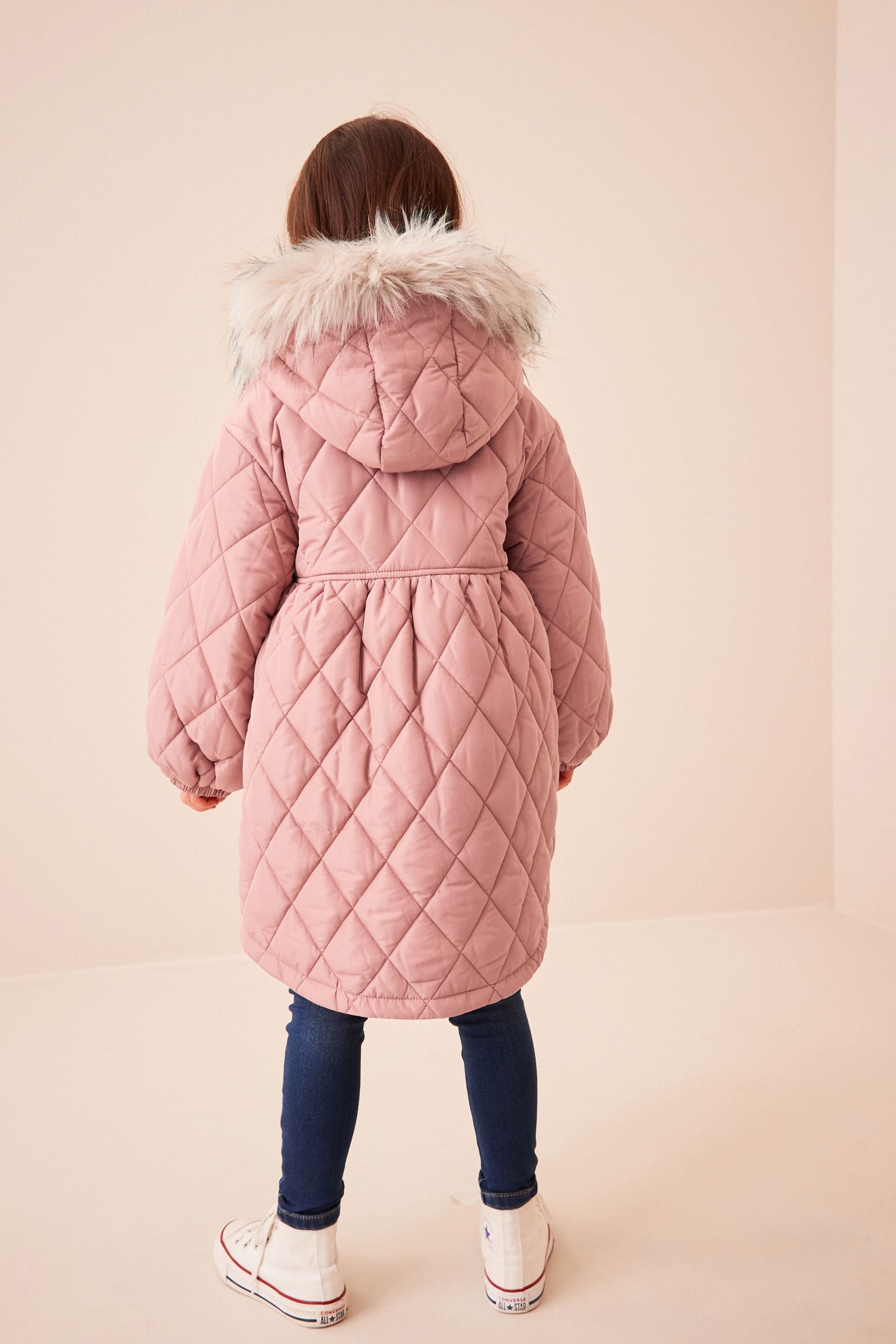 Buy Pink Faux Fur Hooded Quilted Padded Coat 3 16yrs from Next Luxembourg