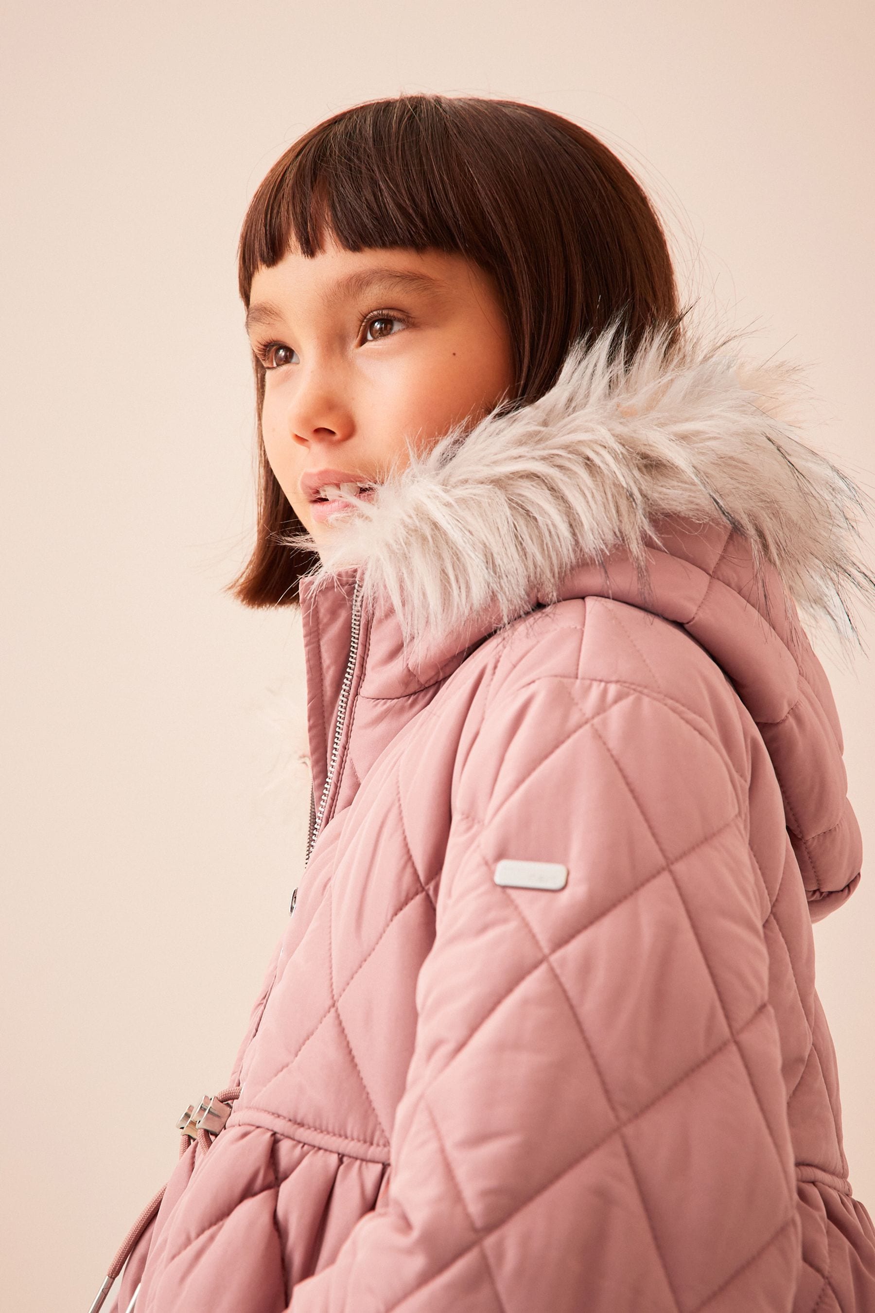 Buy Pink Faux Fur Hooded Quilted Padded Coat 3 16yrs from Next Luxembourg